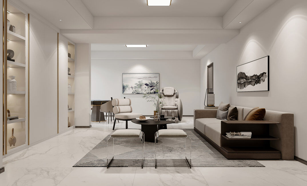 國際公館145㎡四室三廳現(xiàn)代風(fēng)格負(fù)一層客廳裝修效果圖