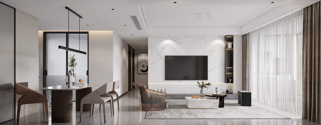 春城世家111㎡三室兩廳客餐廳電視現代風格裝修案例效果圖-詳細.jpg